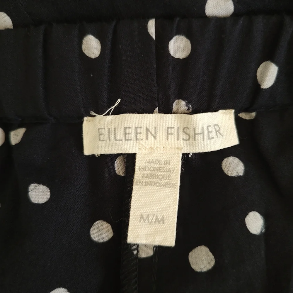 Eileen Fisher Organic Cotton Pull On Black Polka Dot Lightweight Cropped Pants M - Picture 4 of 11